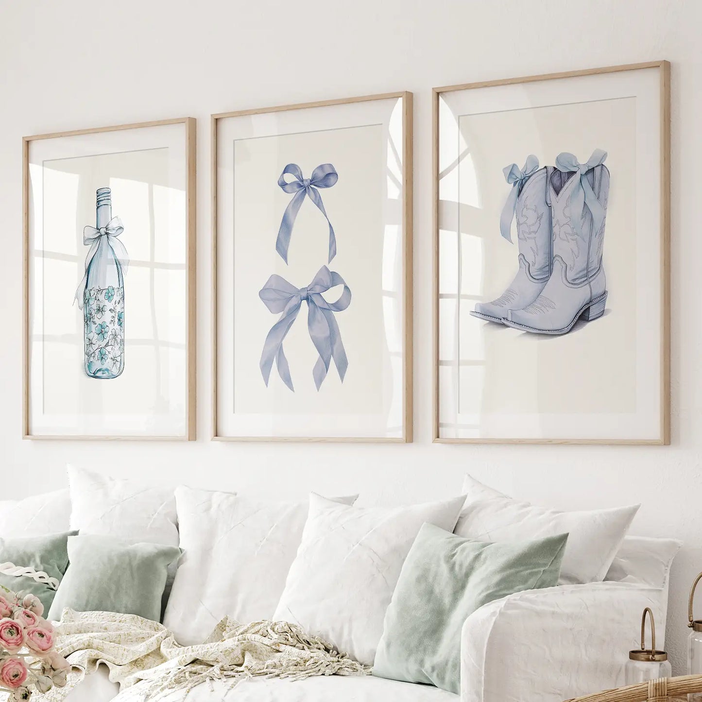 Preppy Aesthetic Dorm Decor Blue Wall Art Prints