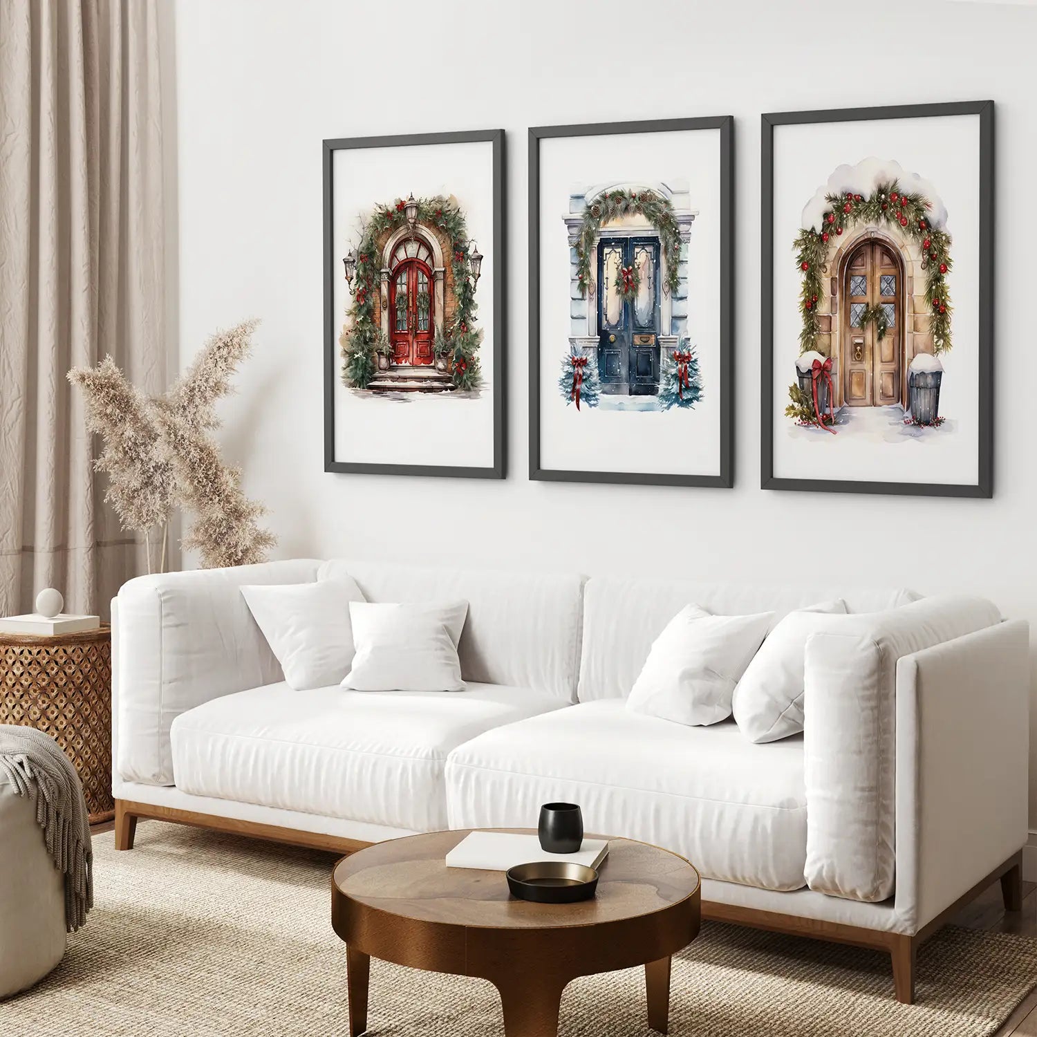 3 Parçalı Duvar Dekoru Noel Kapısı Büyük Baskı