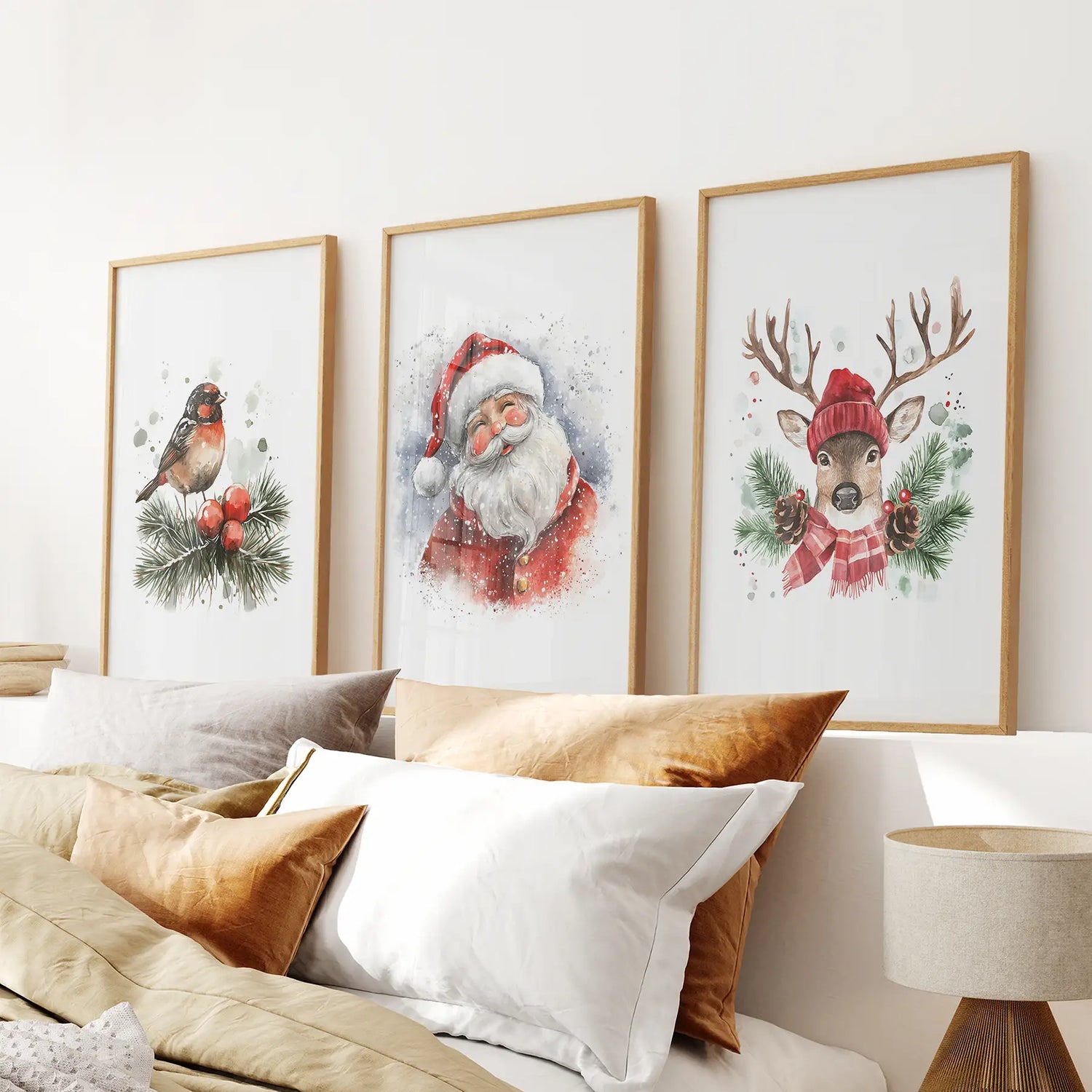 Christmas Print Set of 3: Santa, Reindeer, Holiday Wall Art
