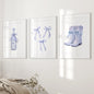 Trendy Blue Bows Girly Wall Art Set of 3 Print