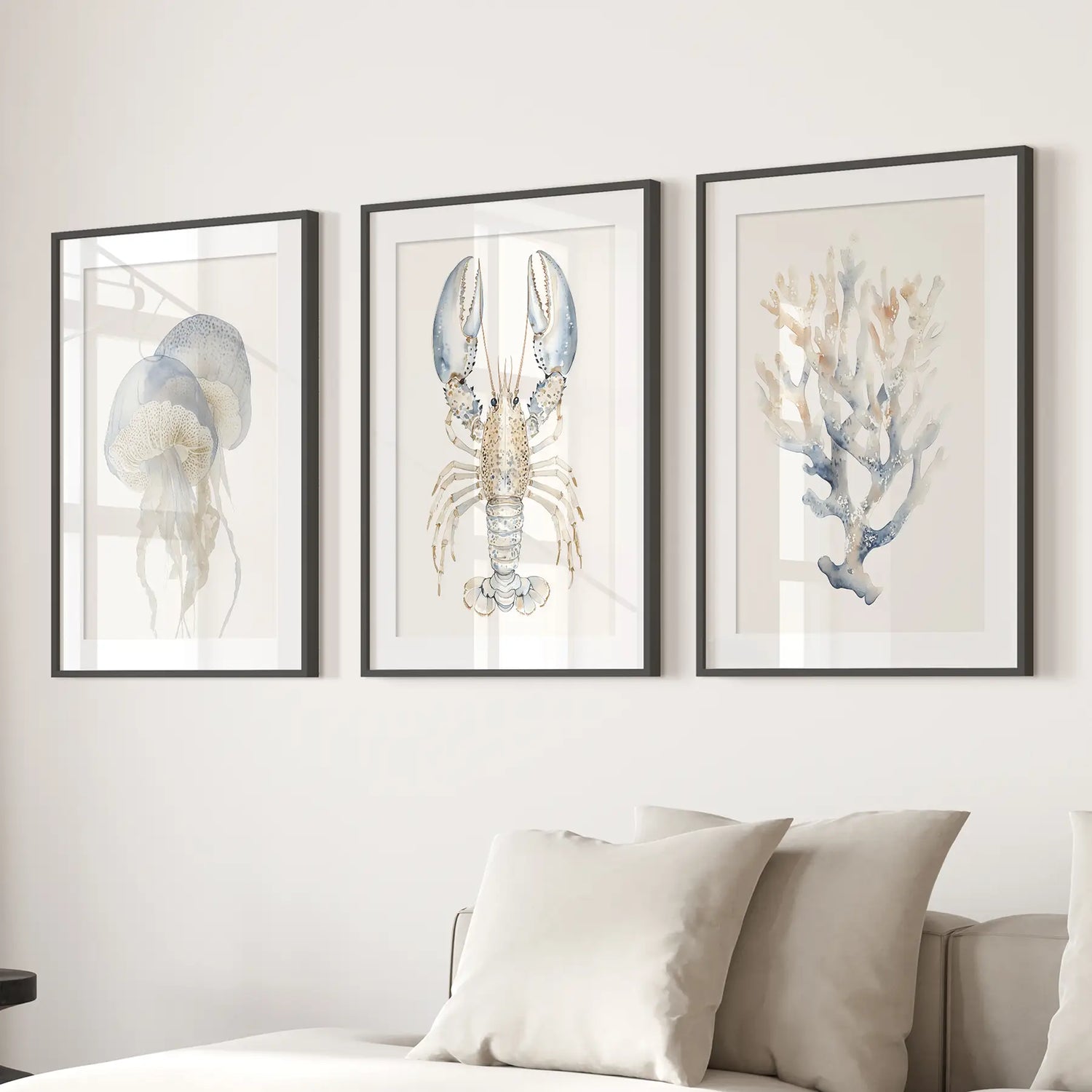Ocean Animal Prints. Jellyfish, Lobster, Corals Wall Art