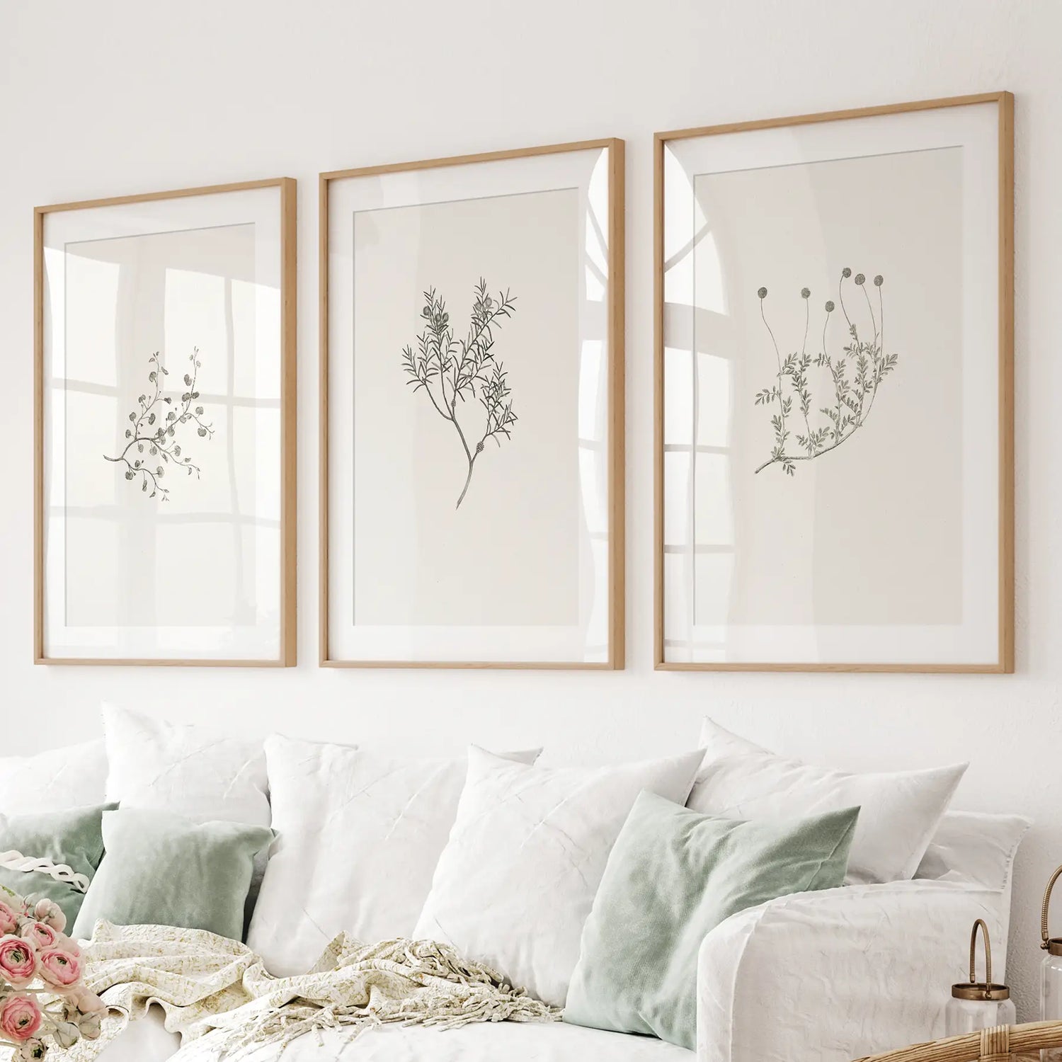 Vintage Çiçekli Minimalist Duvar Dekoru. Botanik Desenli Set