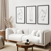 3 Piece Minimalistic Line Art Set. Couple, Holding Hands