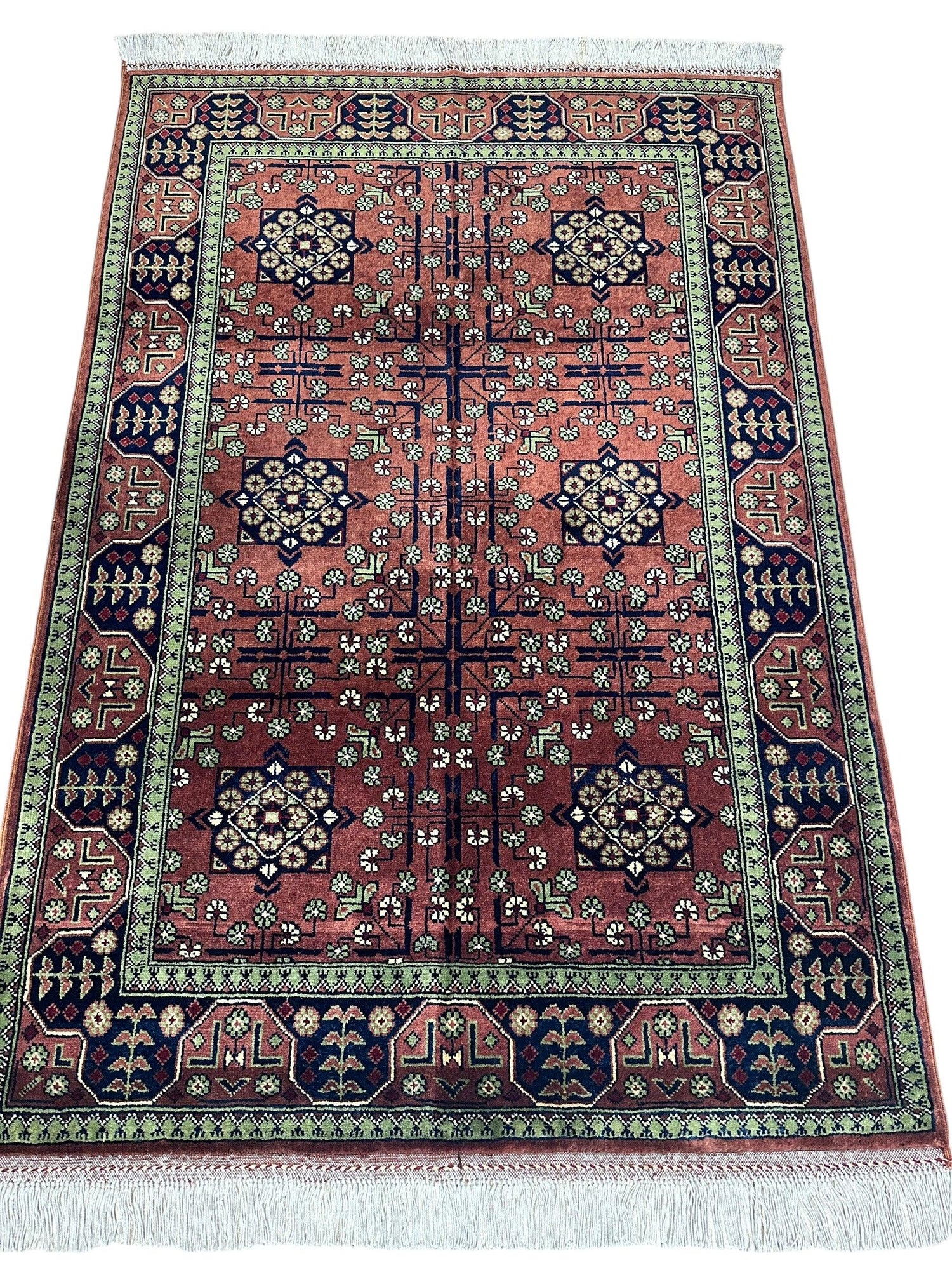 Hand-Knotted Bukharayi Rug – Brown 59” x 40” | Traditional Afghani Wool Rug