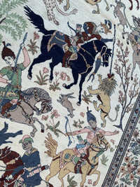 Hand-Knotted Lahore Hunting Scene Wool Rug – 8’ x 11’3” – Vintage 1950s Persian-Style Masterpiece