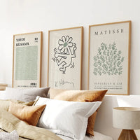 Yayoi Kusama & Matisse Cutouts. Green Sage Wall Art Set