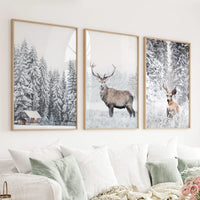 Winter Animal Wall Decor Set of 3. Snowy Forest, Deer