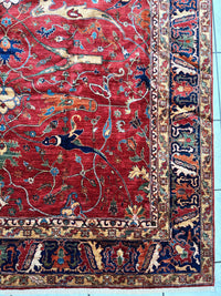 Hand-Knotted Afghani Bidjar Wool Rug – 9’x12’6” – Intricate Geometric & Floral Motifs