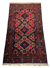 Hand-Knotted Afghani Baluch Wool Rug - 2'10" x 5'