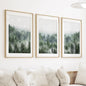 Minimalist Set of 3 Green Misty Mountain Forest Prints