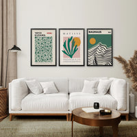 Sage Green Set of 3 Prints. Bauhaus, Kusama, Matisse Style