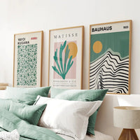 Sage Green Set of 3 Prints. Bauhaus, Kusama, Matisse Style