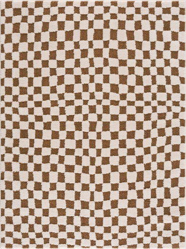 Lajos Brown Checkered Shag Rug