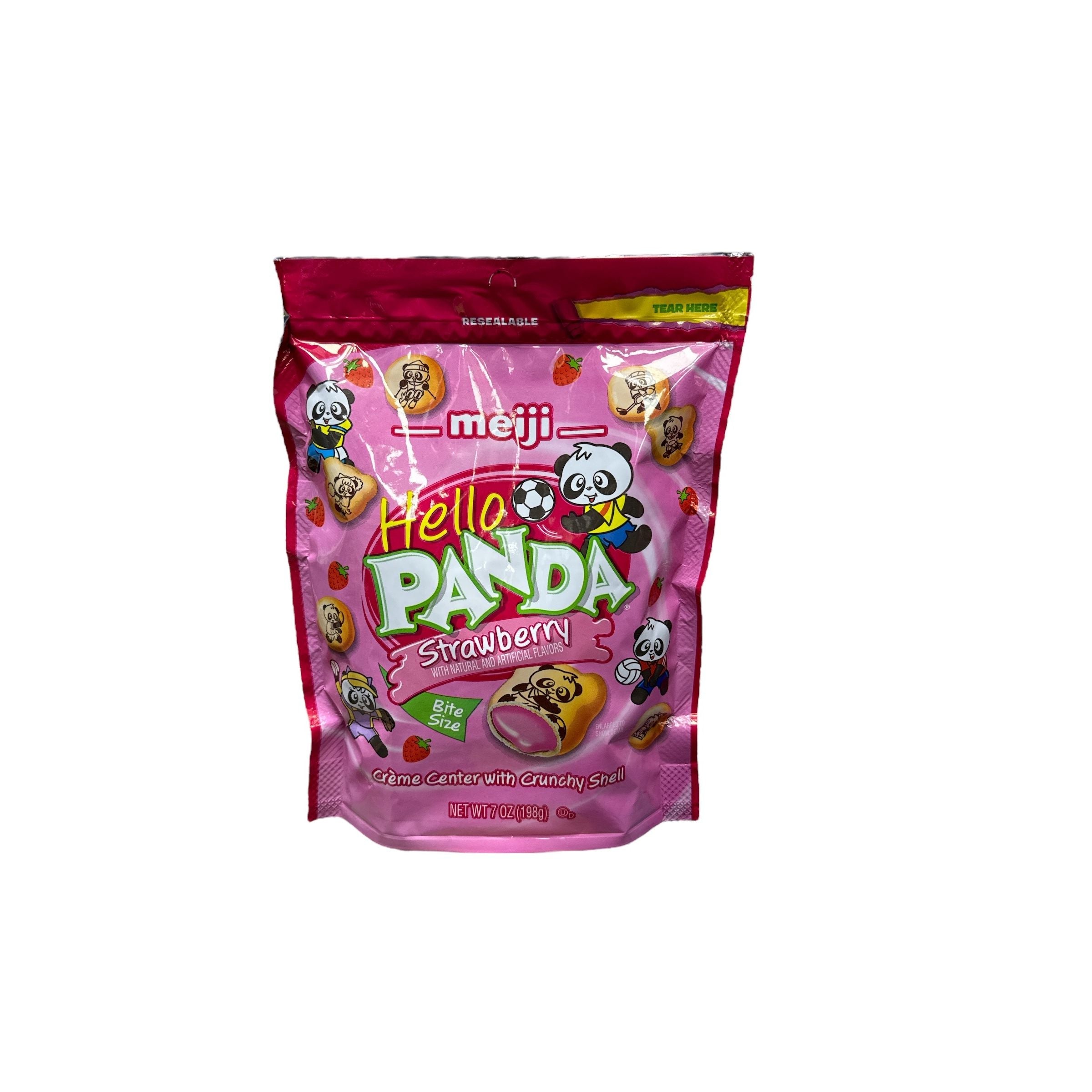 Meiji Hello Panda Strawberry Cream-Filled Cookies, Crunchy Bites with Sweet Strawberry Flavor