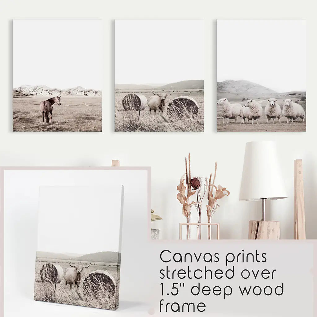 Autumn Farmhouse Wall Art Set. Farm Animals on the Field