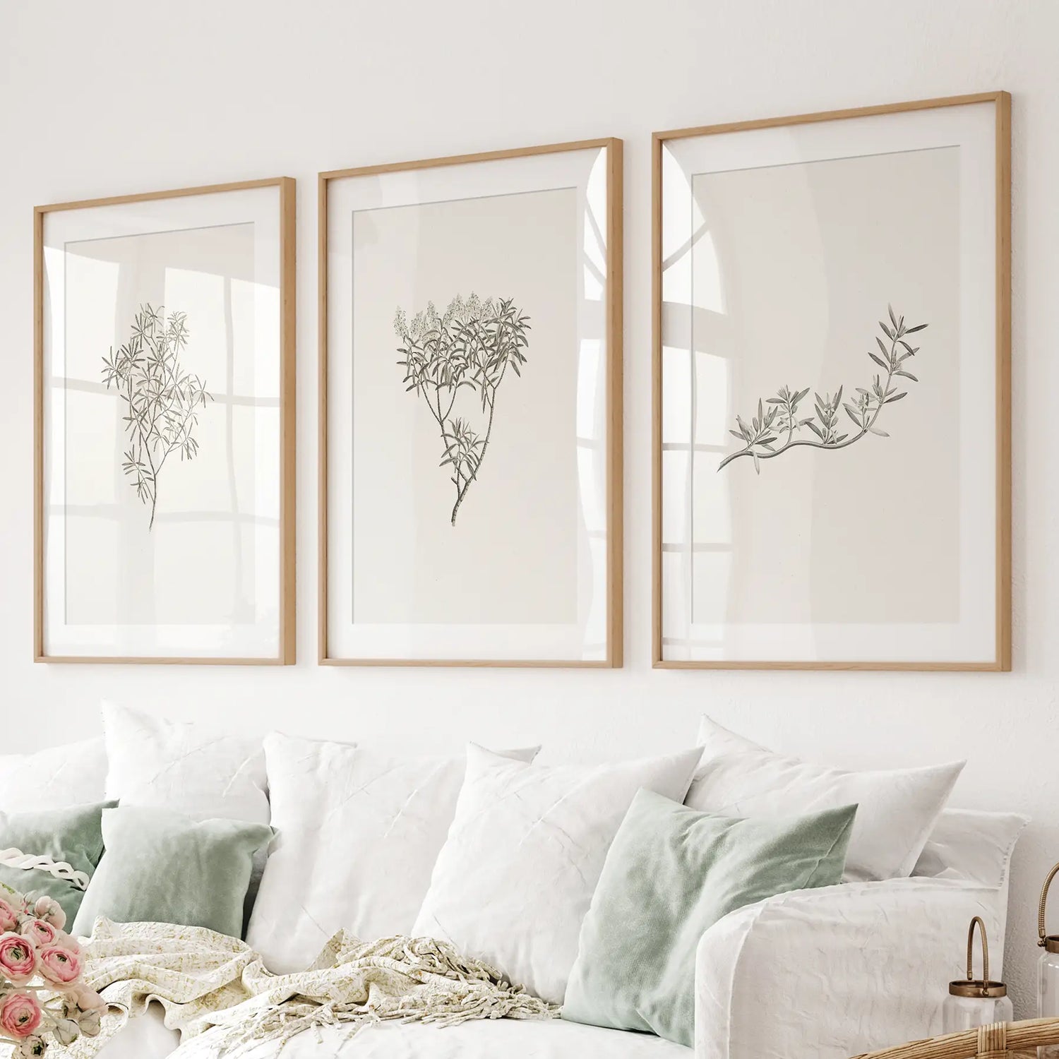 Vintage Nötr Botanik Dekor. 3 Baskı Seti