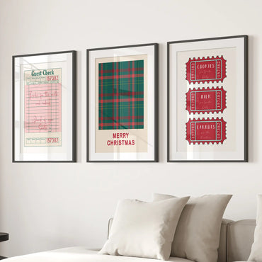 Christmas Wall Art Set. Guest Check, Santa Tickets