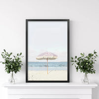 Girl's Nursery Wall Decor. Pink Umbrella, Blue Ocean