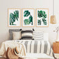 3 Piece Green Monstera Leaf Print Set. Tropical Decor