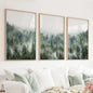 Minimalist Set of 3 Green Misty Mountain Forest Prints