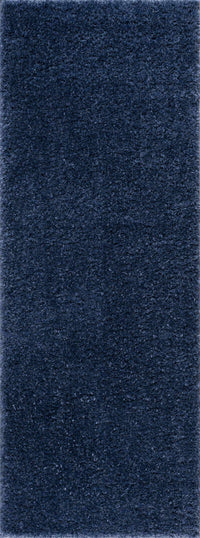 Faina Solid Dark Blue Shag Rug Washable