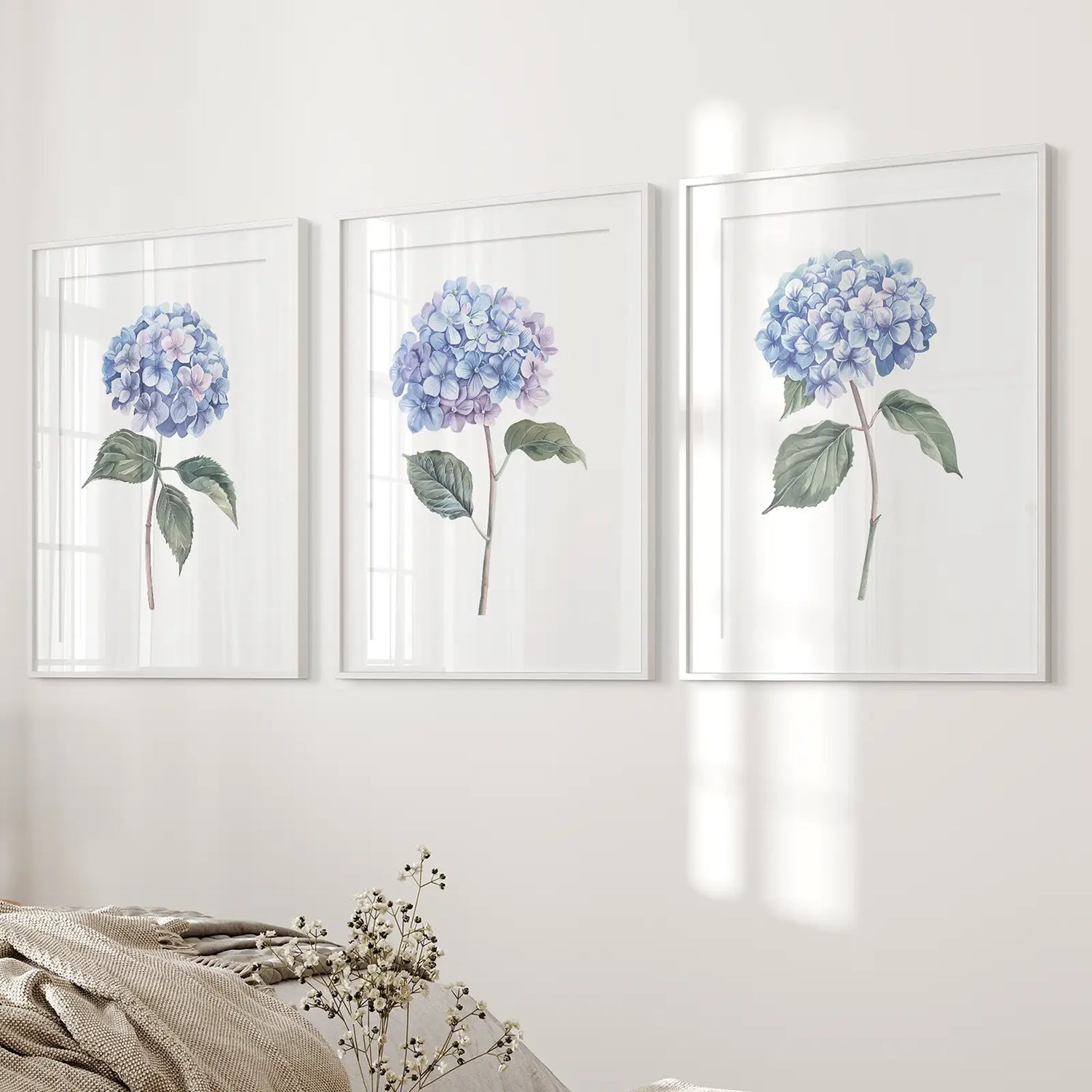 Light Blue Hydrangea Flower Wall Art Poster Set