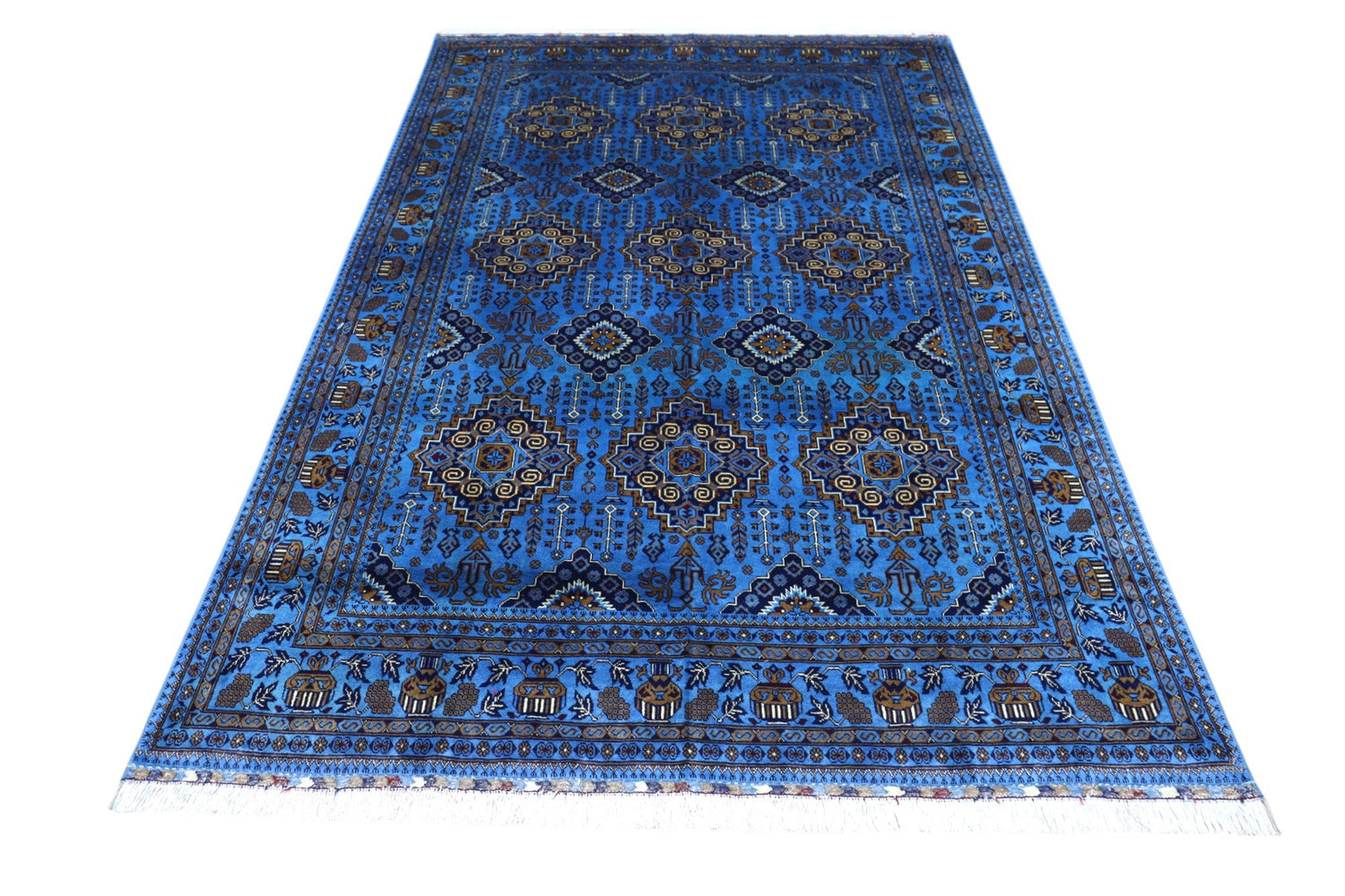 El Dokuma Afgan Zerkhaki Yün Halı – 6'7″ x 9'3″