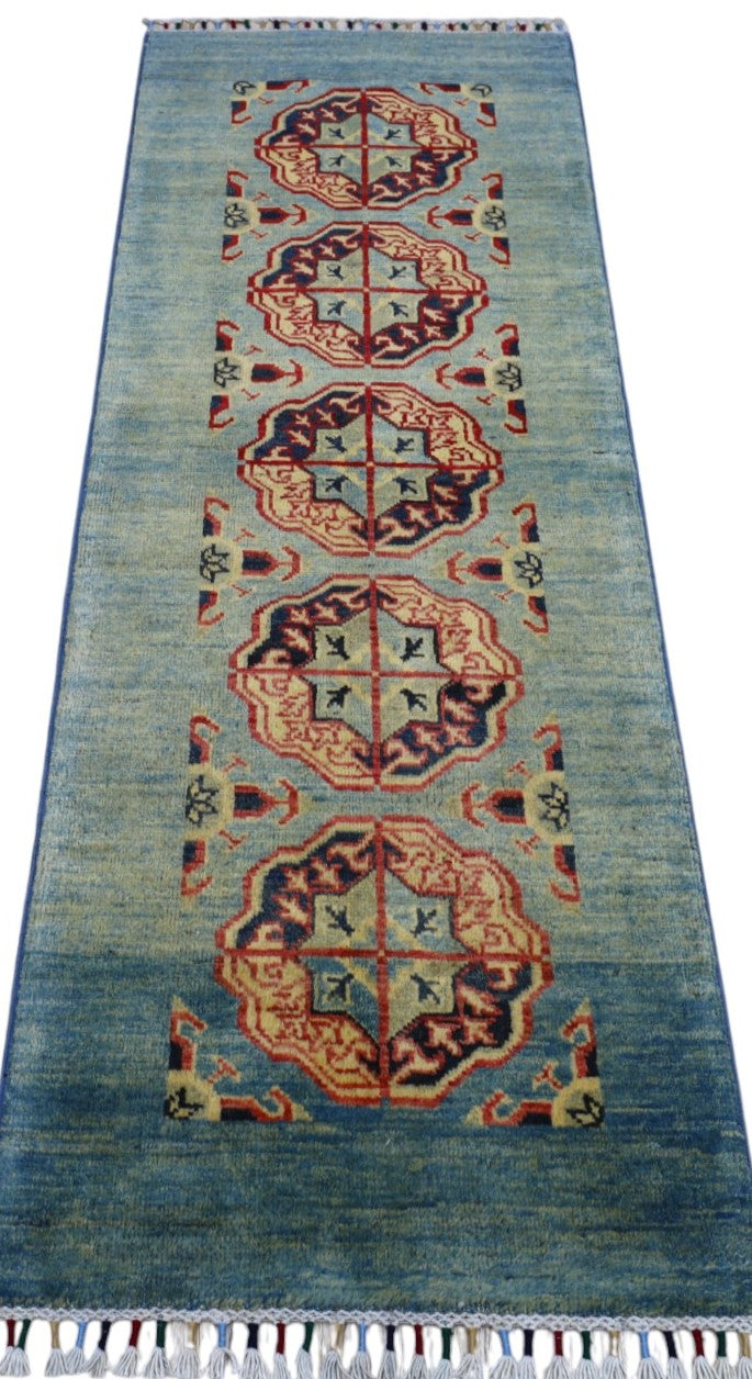 Hand-Knotted Afghani Kazak Wool Rug – 2’1″  x  5’7″
