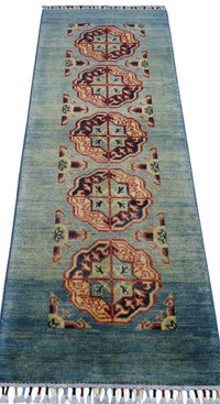 Hand-Knotted Afghani Kazak Wool Rug – 2’1″  x  5’7″
