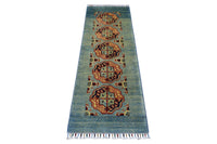 Hand-Knotted Kazak Afghani Wool Rug I Green 2' x 5'7"
