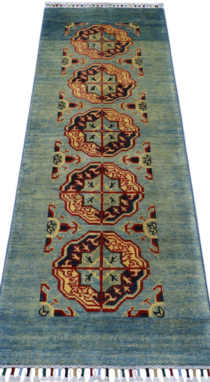 Hand-Knotted Afghani Kazak Wool Rug – 2’1″  x  5’7″
