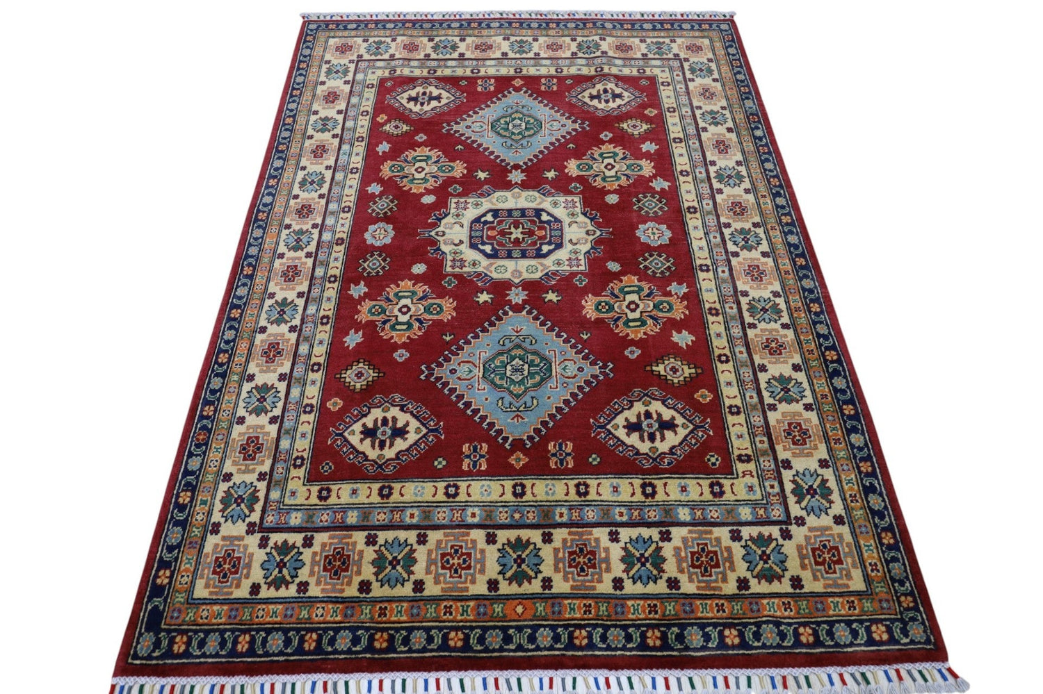 Hand-Knotted Afghani Kazak Wool Rug – 4’10″  x  6’6″