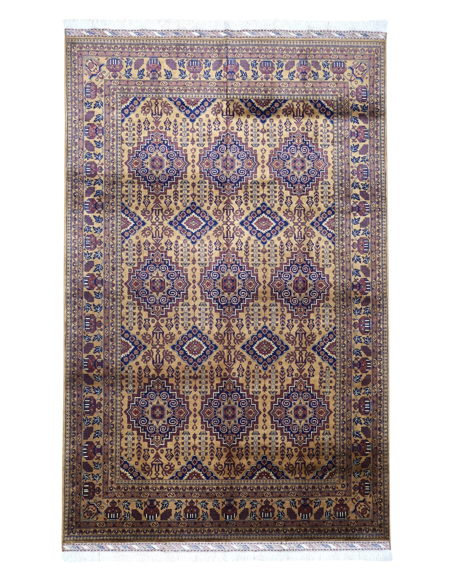 El Dokuma Afgan Zerkhaki Yün Halı – 6'7″ x 10'2″