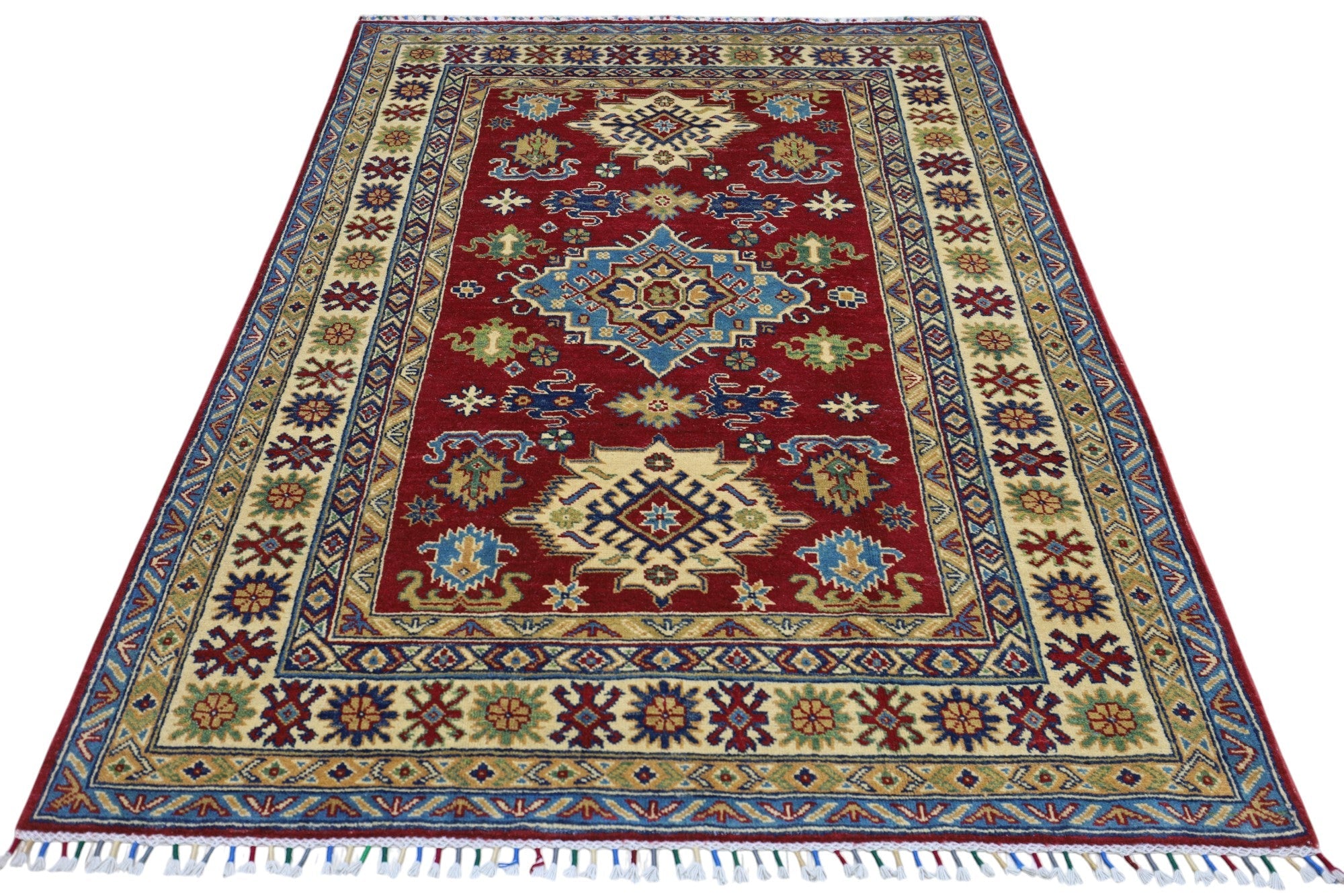Hand-Knotted Afghani Kazak Wool Rug – 4’9″  x  6’8″