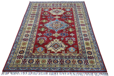 Hand-Knotted Afghani Kazak Wool Rug – 4’9″  x  6’8″