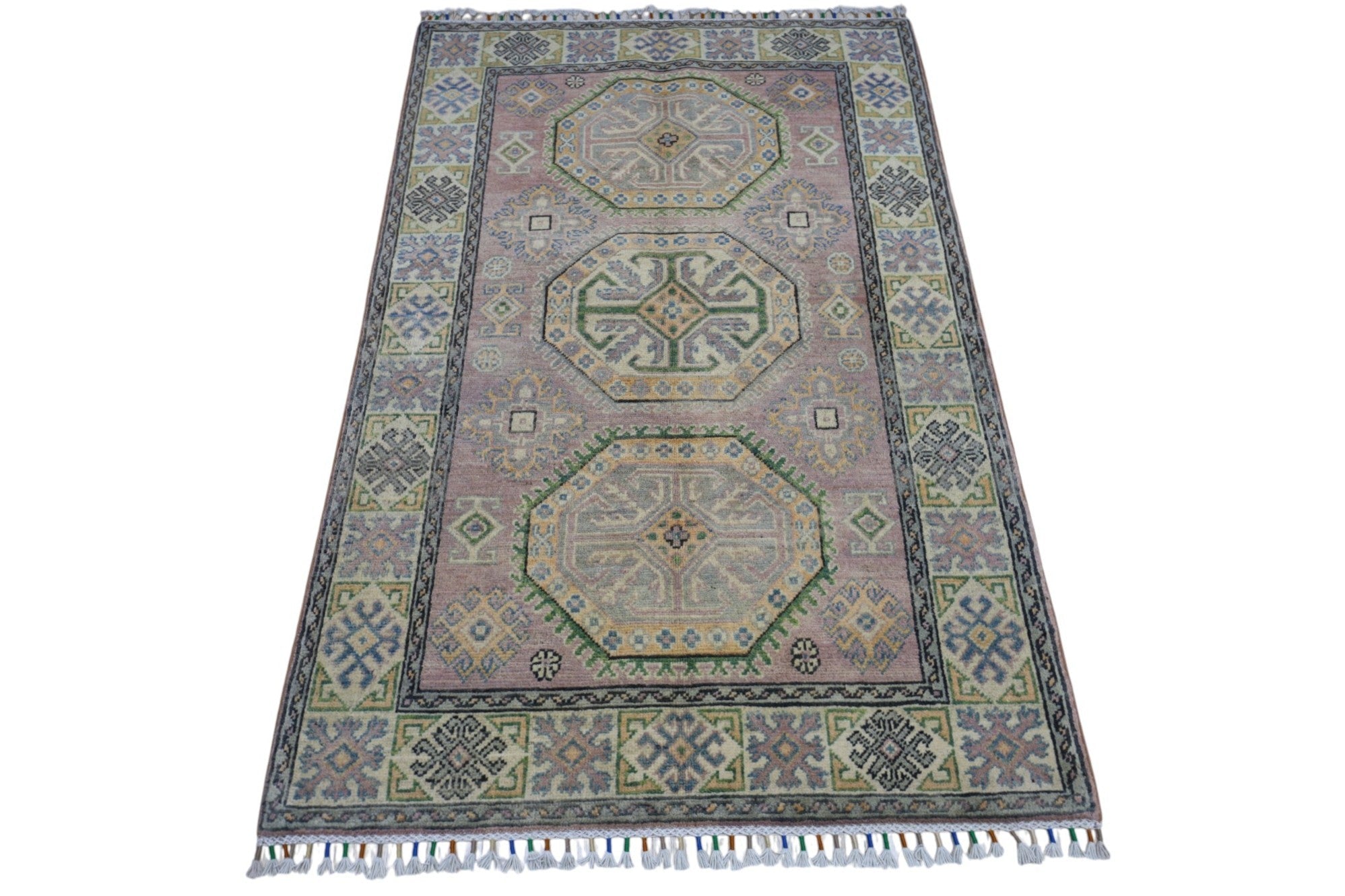 Hand-Knotted Afghani Kazak Wool Rug – 4’ x  6’