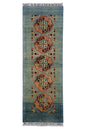 Hand-Knotted Kazak Afghani Wool Rug I Green 2' x 5'7"