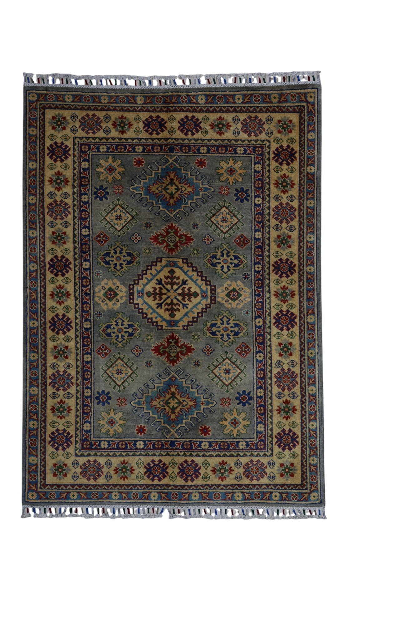 Hand-Knotted Afghani Kazak Wool Rug – 3’11″  x  5’6″