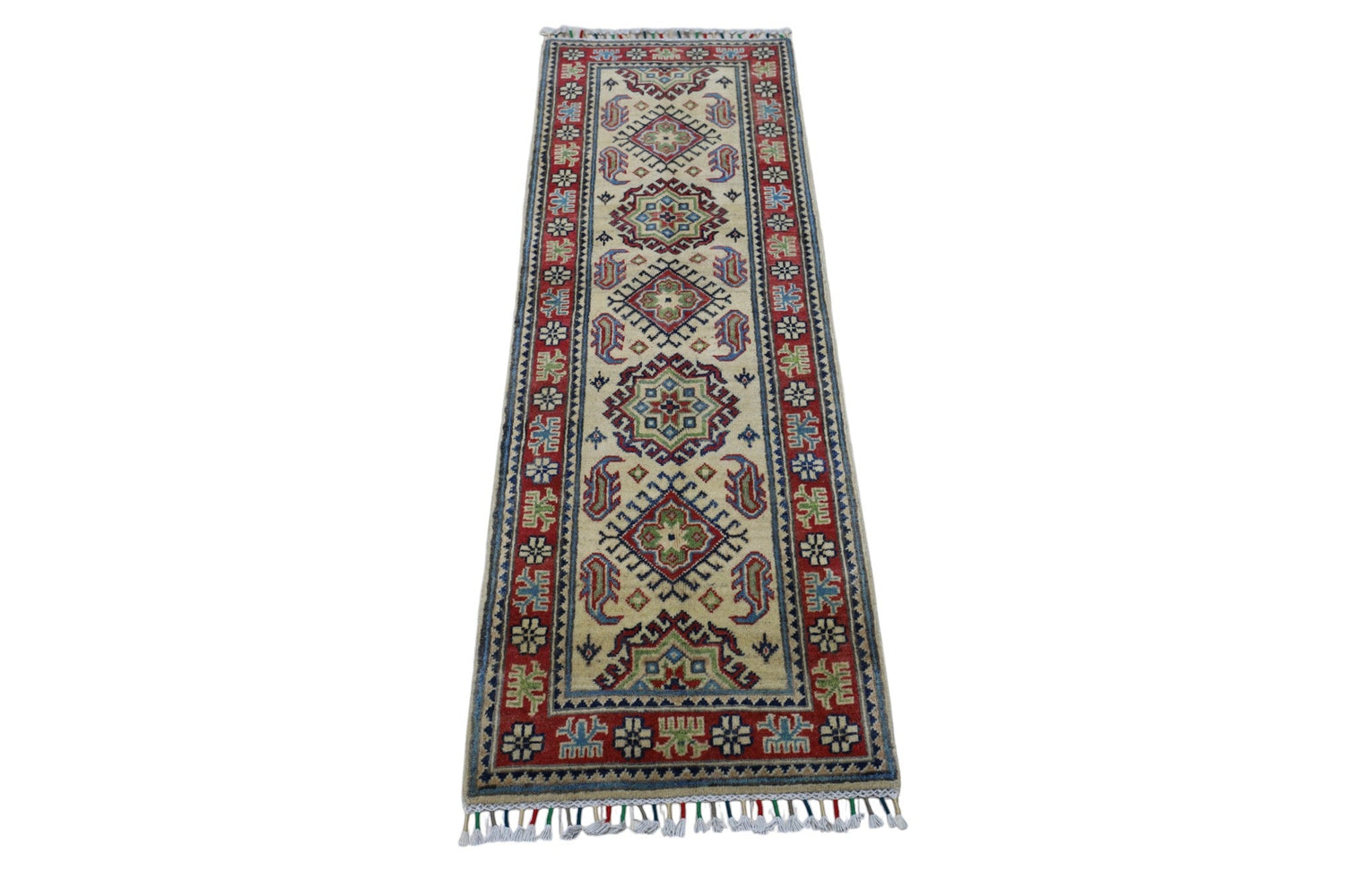 Hand-Knotted Afghani Kazak Wool Rug – 2’0″  x  6’2″