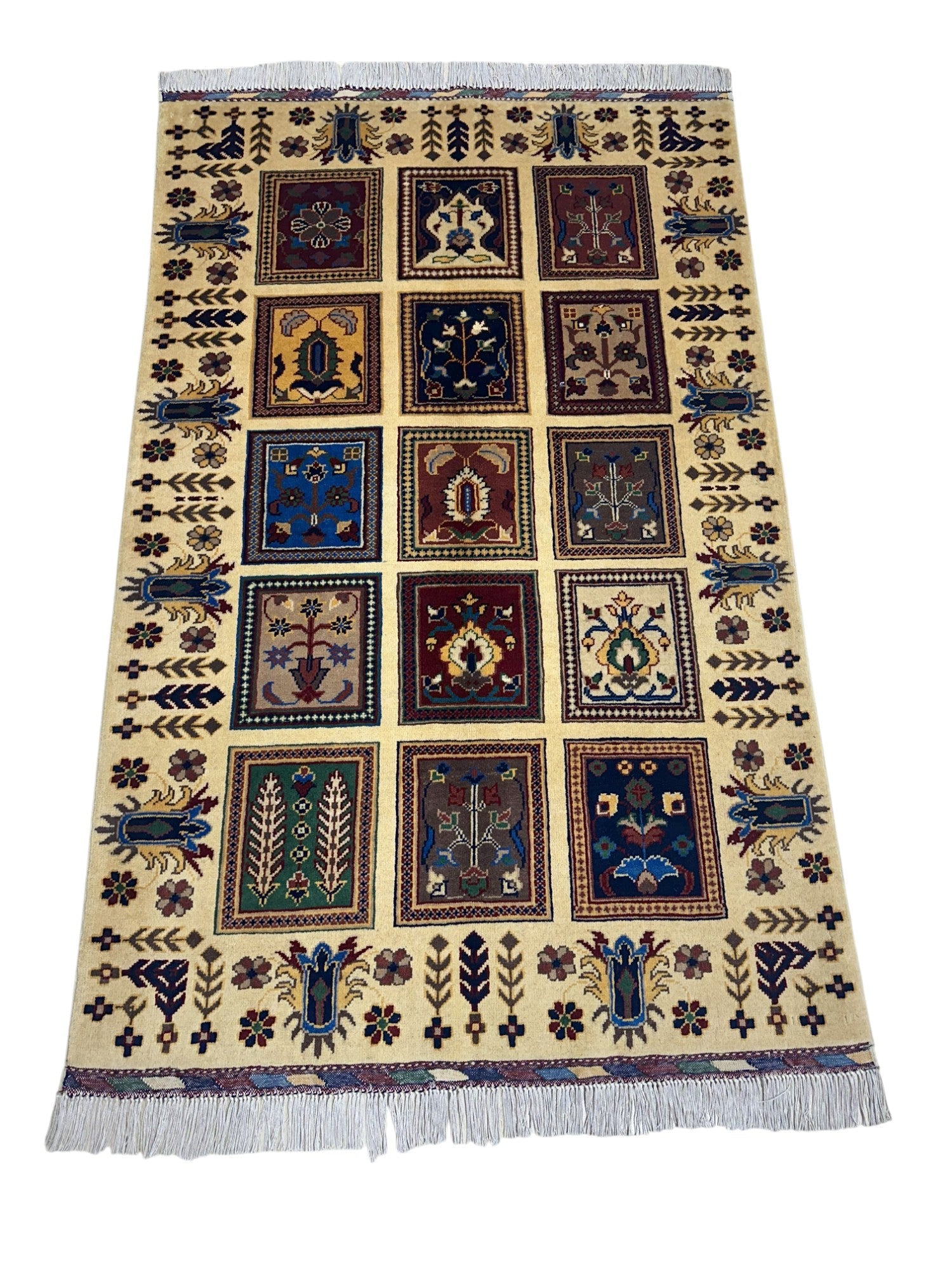 Hand-Knotted Afghani Bakhteiari Wool Rug – 3’5″  x  5’1″