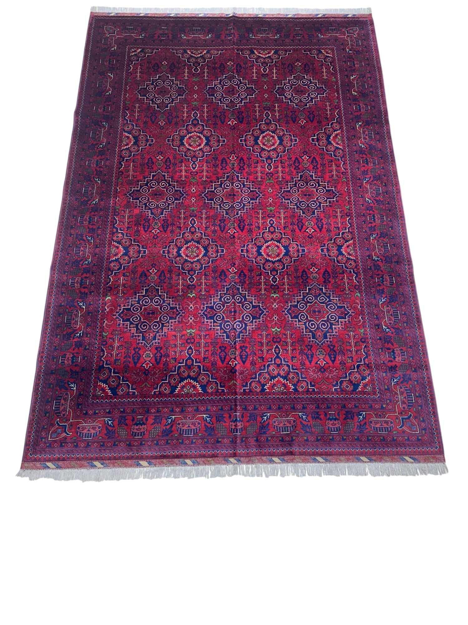 Hand-Knotted Afghani Zerkhaki Wool Rug – 6’7″  x  9’8″