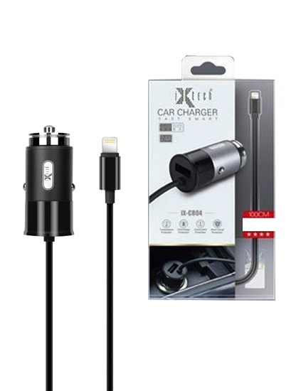 iXtech 1USB/3.0A Fast Smart Car Charger with 3.3ft IOS Cable - BLACK