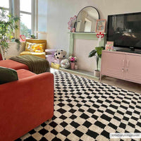Lajos Black & White Checkered Plush Rug