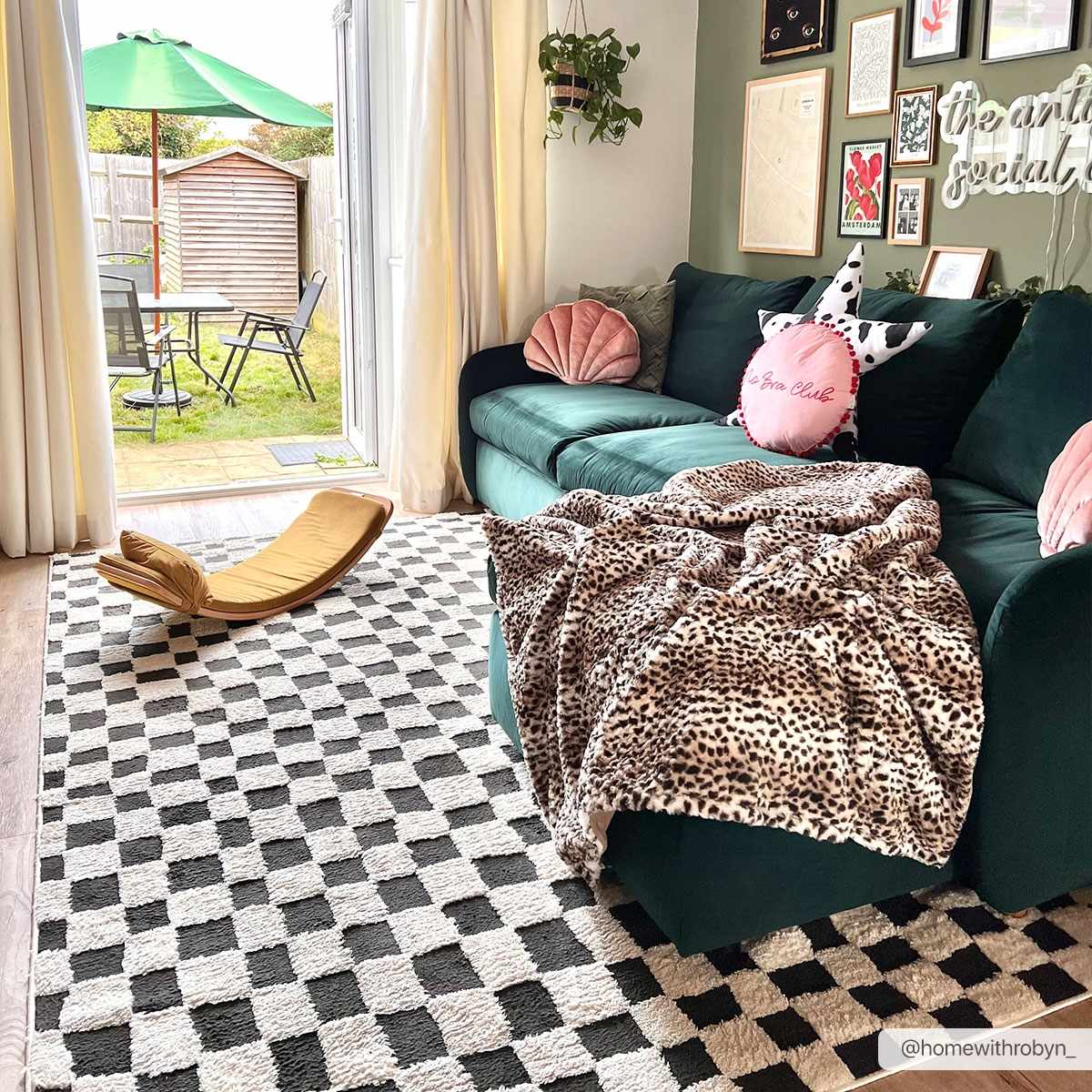 Lajos Black & White Checkered Plush Rug