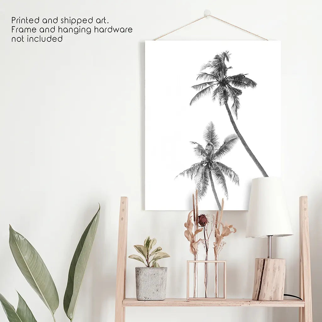 Minimalist Siyah Beyaz Palmiye Posteri. Hawaii Teması
