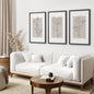 Pastel Botanical Wall Art Set of 3 Pieces. Gray and Beige