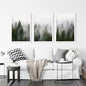 Green Pine Tree Forest. Foggy Nature Wall Art Prints