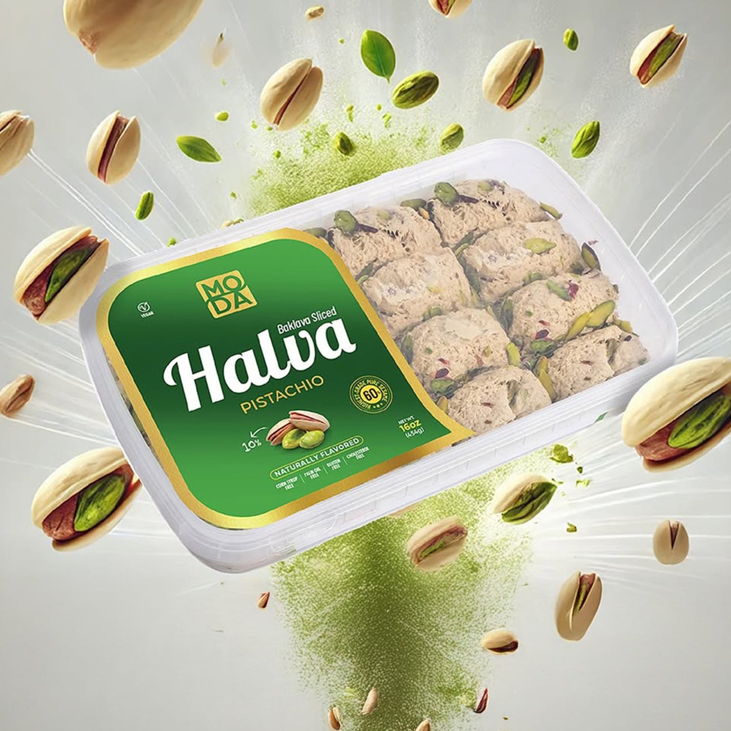Moda Halva, Pistachio, Baklava Sliced, 16oz (454g)