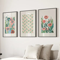 Botanical Pink Poppies Wall Art Poster Decor