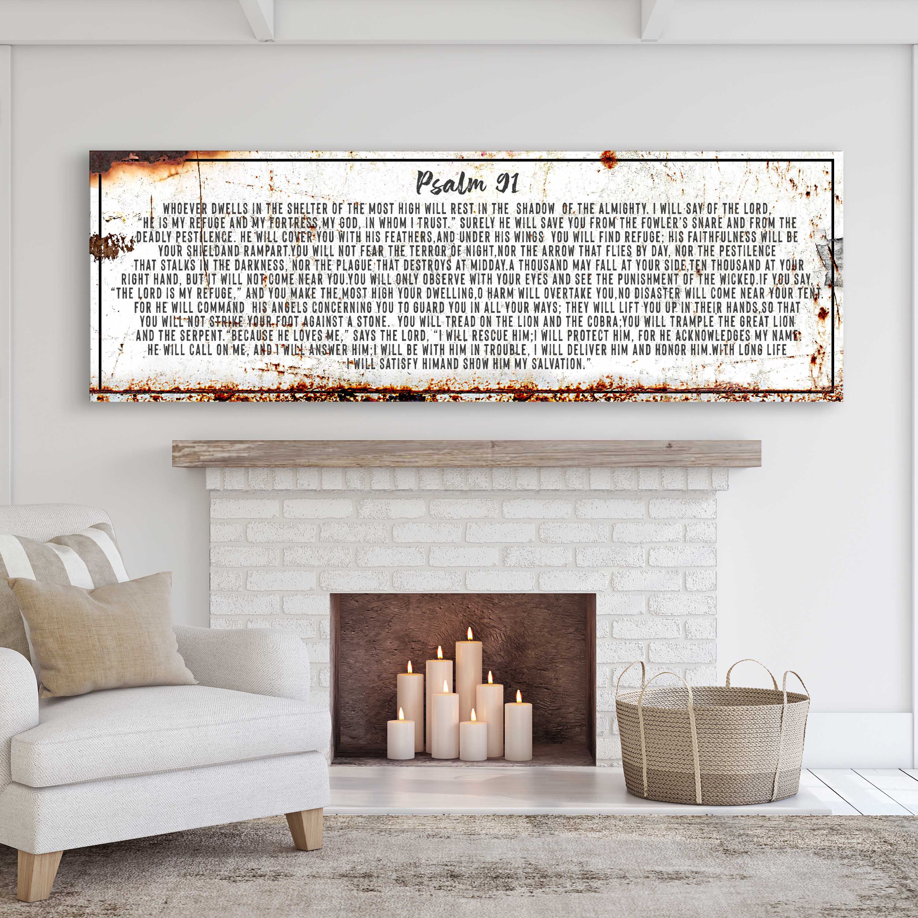 Psalm 91: He Is My Refuge – Rustic Christian Wall Art for Living Room, Religious Decor for Home
